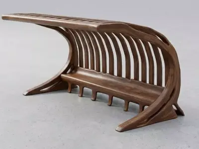 Parametric Wooden Bench Shelter - Organic Street Furniture Low-poly 3D model