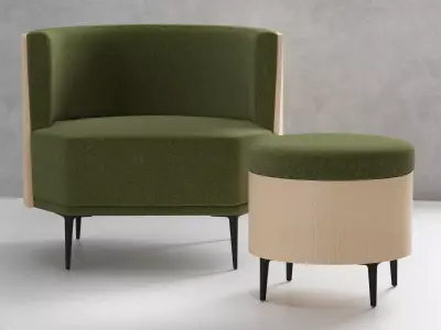 Pergy lounge chair and ottoman 3D model