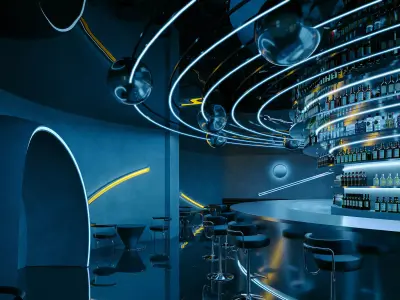 Dark Futuristic Sci Fi Bar Interior Scene 3D model