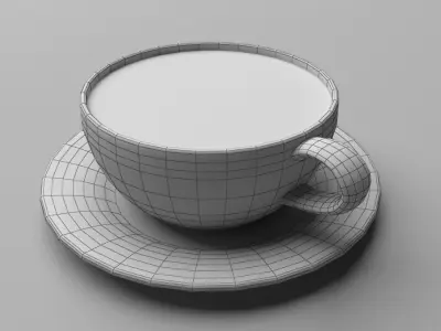 Mocha Coffee Cup Espresso Cappuccino Leaf Heart Design Low-poly 3D model