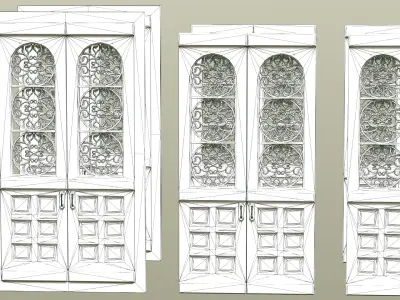 Entrance Door wooden painted old damaged Low-poly 3D model