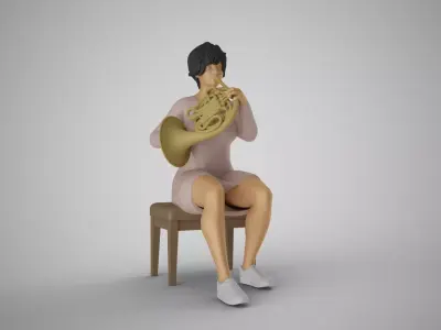 Woman French Horn Player 3D print model