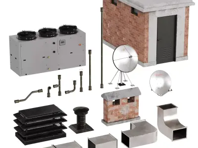 Rooftop Props Set Low-poly 3D model