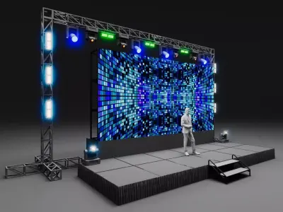 Event Stage with LED Screen 6x3m -  Modular Truss Stage Design 3D model