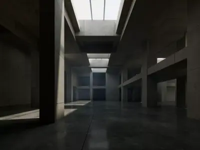 Cinematic Brutalist Atrium - Architectural Background - V3U2 Low-poly 3D model