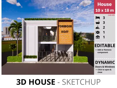 House 10x18m code 628 - Sketchup 3D model 3D model 3D model