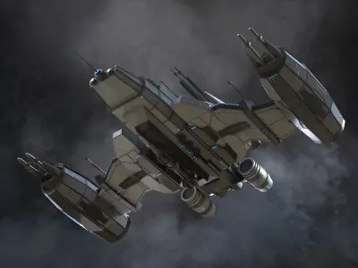 Spaceship sci-fi art Low-poly 3D model
