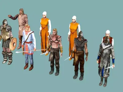 Medieval Exclusive Village People 3D Model Low-poly 3D model