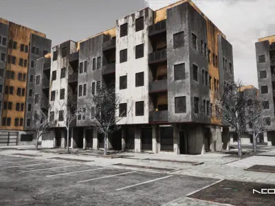Abandoned Apartment Blocks Low-poly 3D model