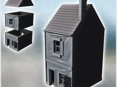 Multi-story house with damaged chimney and shutters 42 - Modern  3D print model