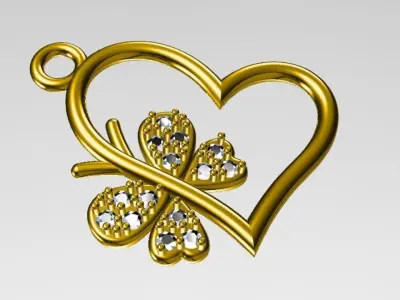 diamond studded butterfly heart pendant  3D print model