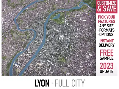 Lyon - city Low-poly 3D model