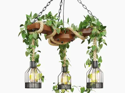 Wood Ceiling Lamp with Rope 3D model