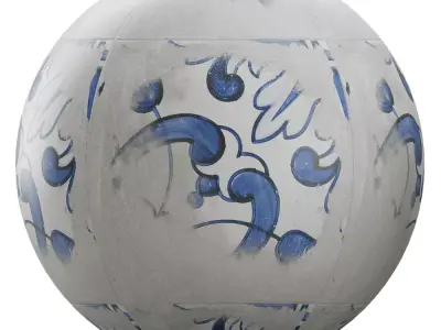 Vintage Blue   White Patterned Tile Floor 3D Model  Texture