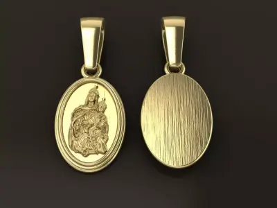 Oval Antique Mother Mary Pendant 12mm Length 3D print model