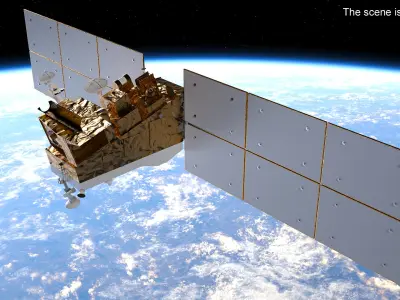  Space Satellite Equipped with Solar Panels 