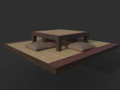 Japanese table with pillows Low-poly 3D model