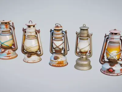 Oil Lamps Collection Low-poly 3D model