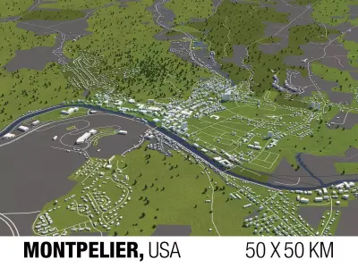 Montpelier Vermont USA 50x50km 3D model