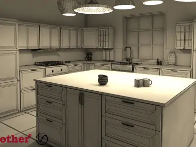 Modern Kitchen 3D model ready for Rendering 3D model