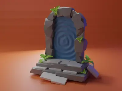 low poly Portal stone gate with hole in it Low-poly 3D model