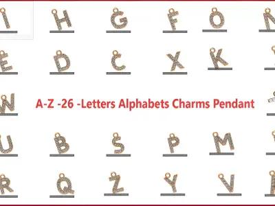 Alphabet Letter A to Z - 26 Pendant Charms 3dm stl render detail 3D Model Pack