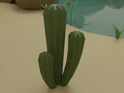 Oasis island with palm trees and cactus Low-poly 3D model