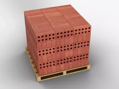 Wooden Pallet with Red Bricks 2 3D model