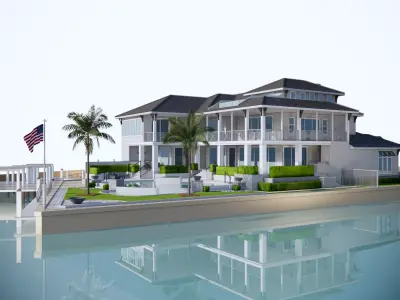 Luxury Waterfront Mansion  with Dock and Pool - High Detail Low-poly 3D model