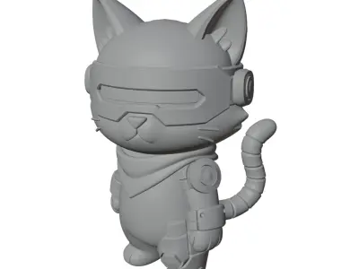 Cyberpunk Cat 3D Printable Sci-Fi Cat Model STL OBJ GLB Format 3D print model