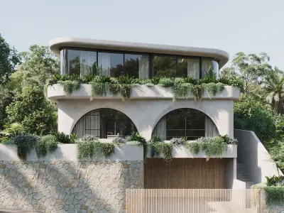 Exterior villa rendering Low-poly 3D model