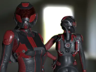 FX01 Female Space Suit Red LITE VERSION Low-poly 3D model