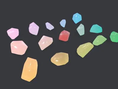 crystal set sprite of colored gemstones Low-poly 3D model