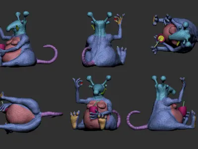 Alien  with glass of cocktail Hi poly 3D model