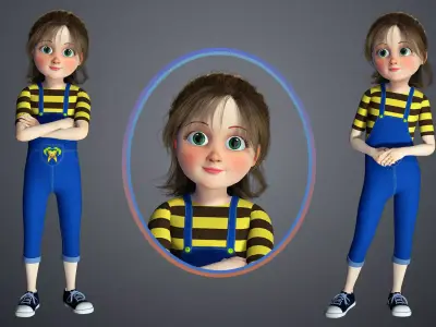 Cartoon Girl - Stylish Rigged Character  3D model