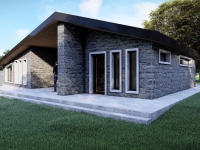 Stone House - Single Story Residential Building Low-poly 3D model