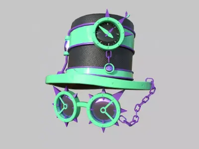 Steampunk Hat 09 Cartoon Purple - SciFi Character Design Low-poly 3D model