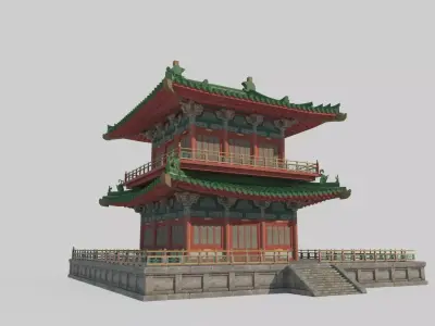 Asian ancient architecture palace attic 3D model
