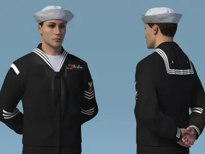  US Navy Sailor in Black Uniform Standing Pose 