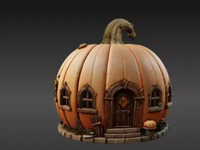 Enchanted Pumpkin Cottage 3D Model Halloween Fairy Home 3D print model