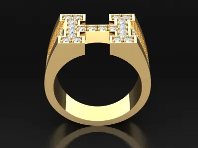 Light Gold Diamond Men Ring 2MR009 3D model