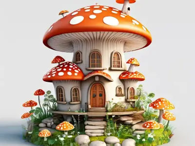 Charming Mushroom House 3D Model Low-poly 3D model