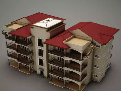 Tropical Latin Mexican Beach Tower Hotel condo Hacienda 3D model