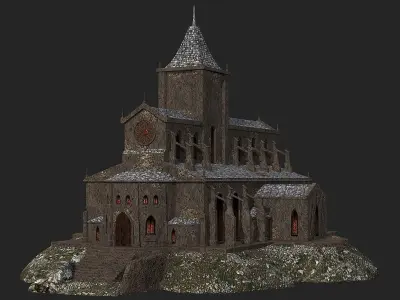 Cathedral gothic church Low-poly 3D model