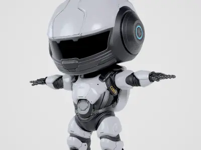 Cute Robot White Low-poly 3D model