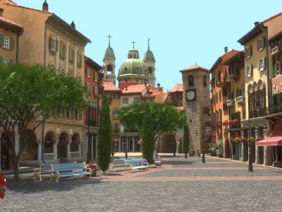 Southern Europe Mediterranean Town  Summer Low-poly 3D model