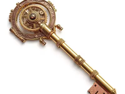 Stylized 3D Steampunk Celestial Key Low-poly 3D model