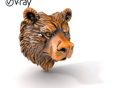 Enigmatic Bear Head Door Knocker Bronze model pack Low-poly 3D model