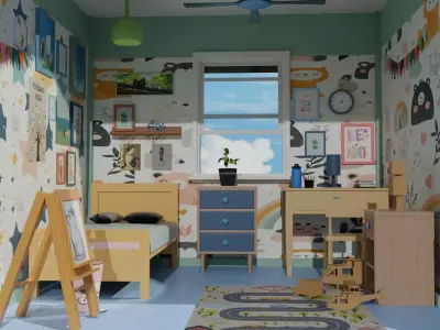 stylish cartoon room 3D model