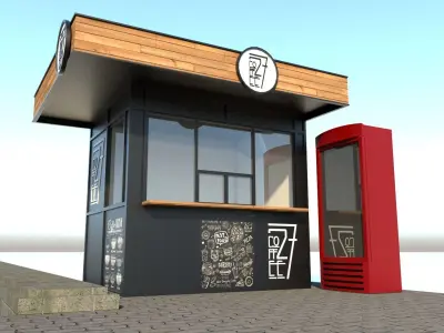 Market coffee shop with phone booth 3D model